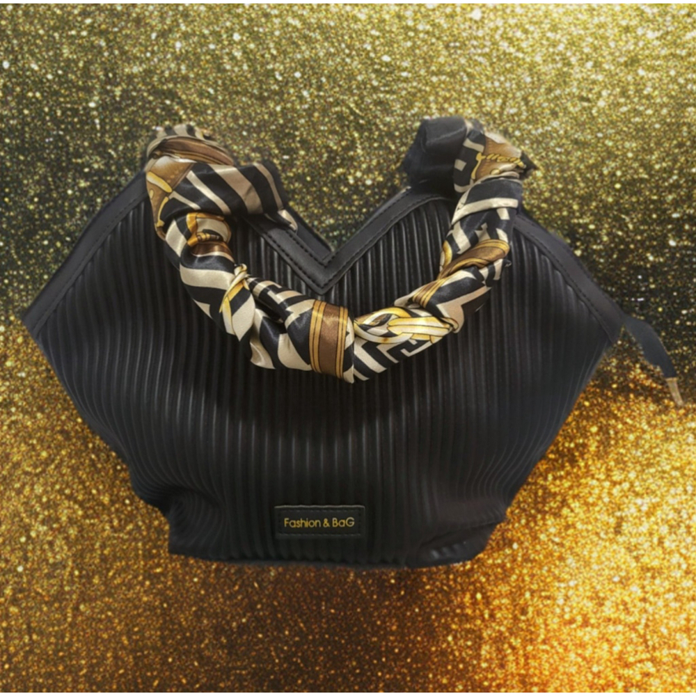 Black satchel bag with silk scarf and wristlet wallet - Picture 2 of 3